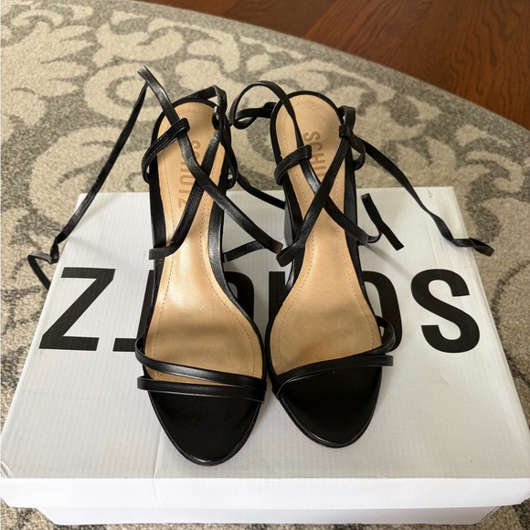SCHUTZ Deonne Black Strappy Wrap Wedge Sandal NWT - Picture 4 of 7